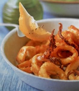 Golden pan fried calamari