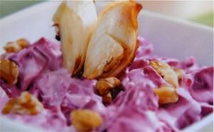 Red beetroot with walnuts, garlic and Greek yogurt