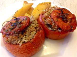 traditional Greek-style stuffed tomatoes and green peppers (gemista)