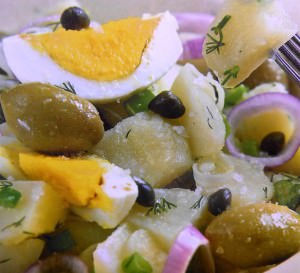 Potato salad with capers and green olives