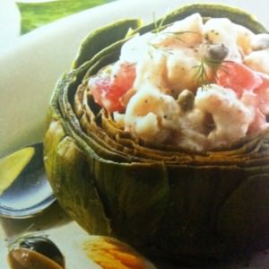 Artichokes stuffed with shrimp vegetable salad