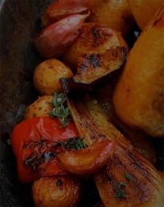 Olive oil roasted chicken with Mediterranean vegetables