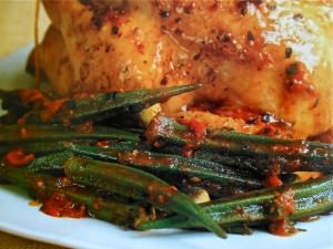 Oven baked chicken with okra
