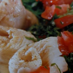 Poached perch fillets and tabouleh-style salad with quinoa