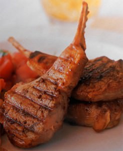 Greek lamb chops with ouzo flavored parcel potatoes