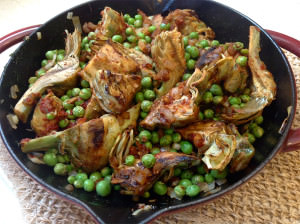 baked artichokes and fresh peas casserole